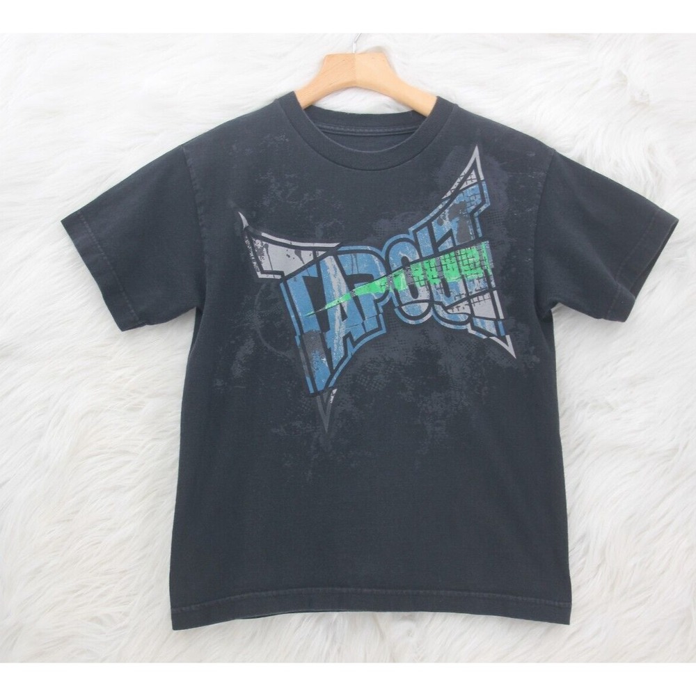 Tap Out Short Sleeve Shirt Boys Size Medium 10/12 Black Graphic Print #668
